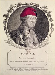 Ludwig XVI. (1754-93) mit einer phrygischen Mütze, die ihm von der Nation überreicht wurde, 20. Juni 1792